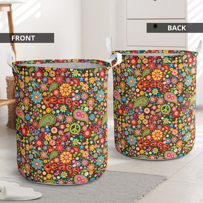 Flower Power Peace Paisley Themed Print Laundry Basket