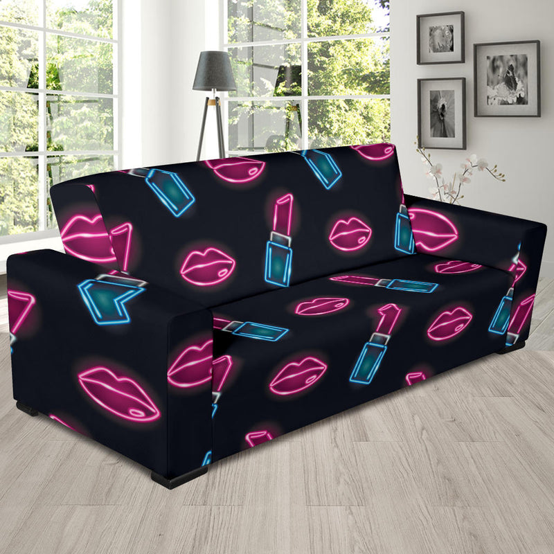 Lipstick Color Neon Pattern Print Design 03 Sofa Slipcover