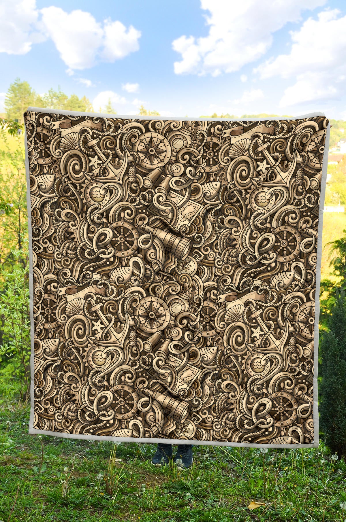 Nautical Tattoo Design Themed Print Quilt Bedspread