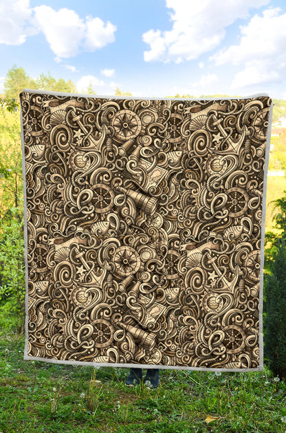 Nautical Tattoo Design Themed Print Quilt Bedspread