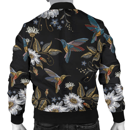 Hummingbird with Embroidery Themed Print Men Bomber Jacket