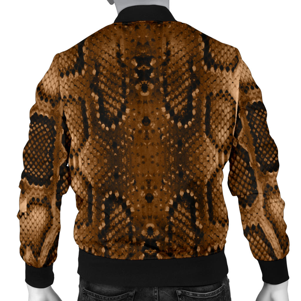 Snake Skin Brown Print Men Bomber Jacket