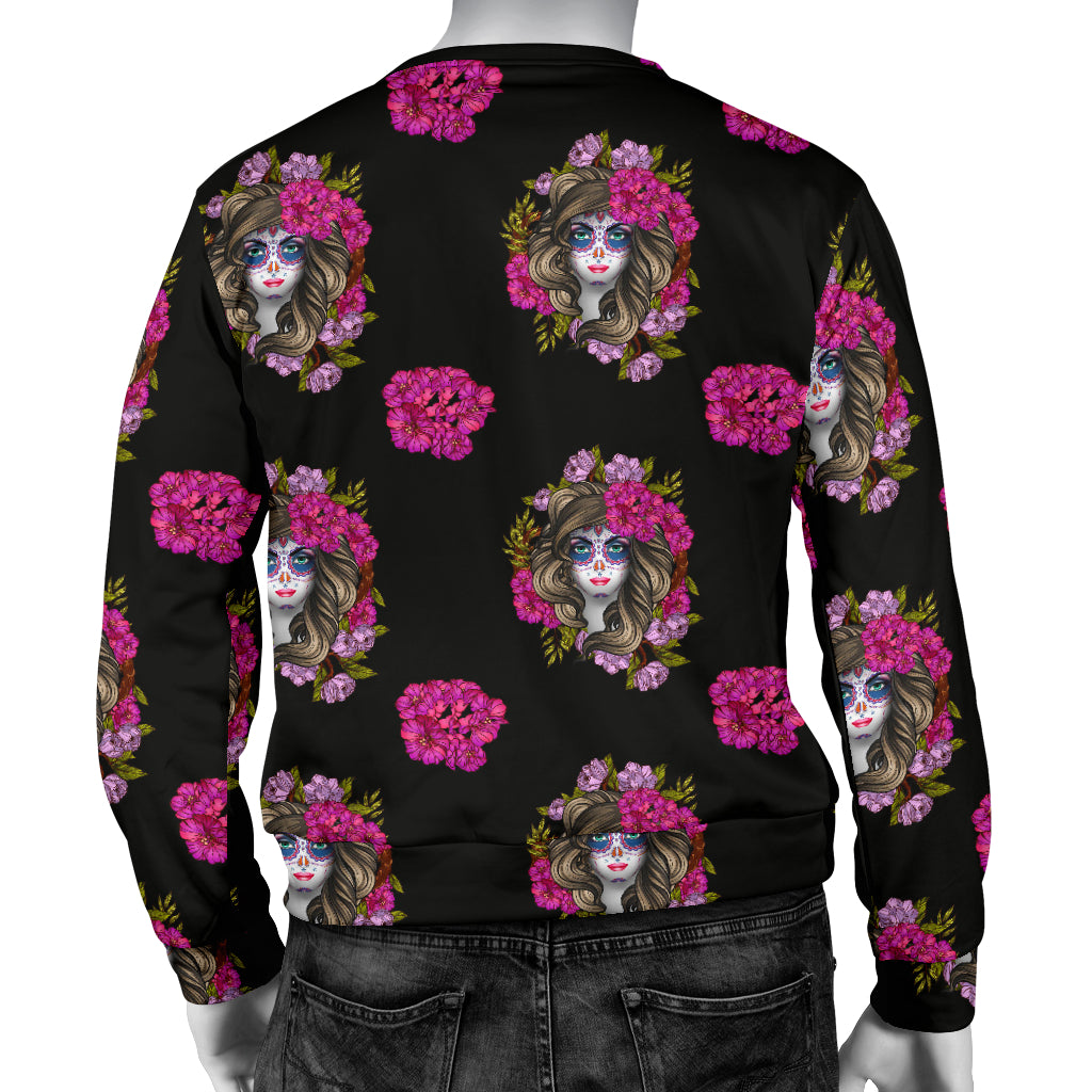 Day of the Dead Makeup Girl Men Long Sleeve Sweatshirt