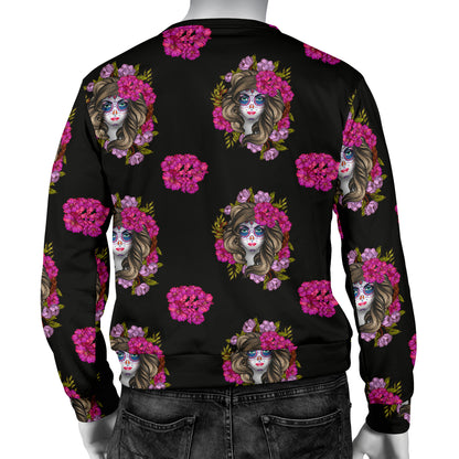 Day of the Dead Makeup Girl Men Long Sleeve Sweatshirt