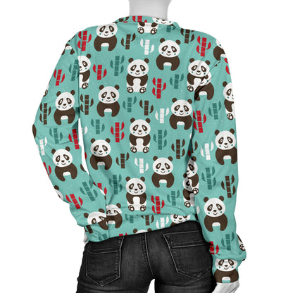 Panda Bear Cute Themed Print Women Long Sleeve Sweatshirt