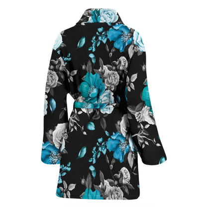 Rose Pattern Print Design A02 Women Bathrobe