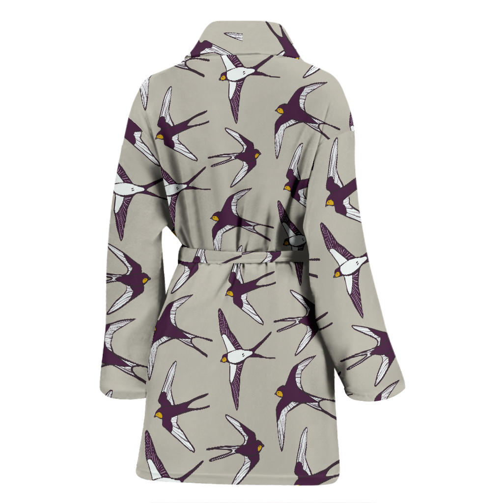 Swallow Bird Pattern Print Design 03 Women Bathrobe