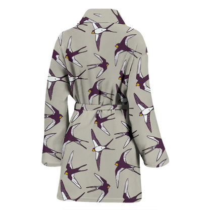 Swallow Bird Pattern Print Design 03 Women Bathrobe