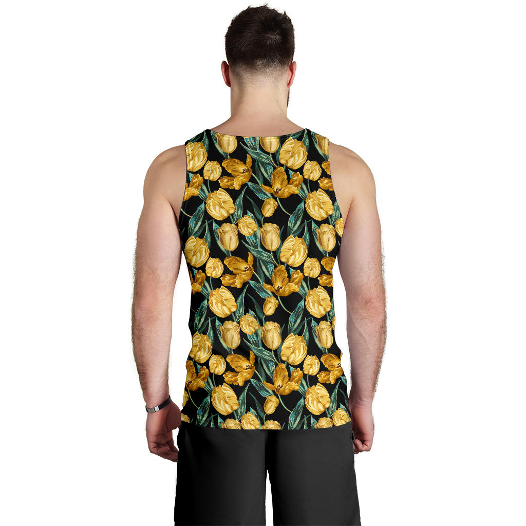 Elegant Yellow Tulip Print Men Tank Top