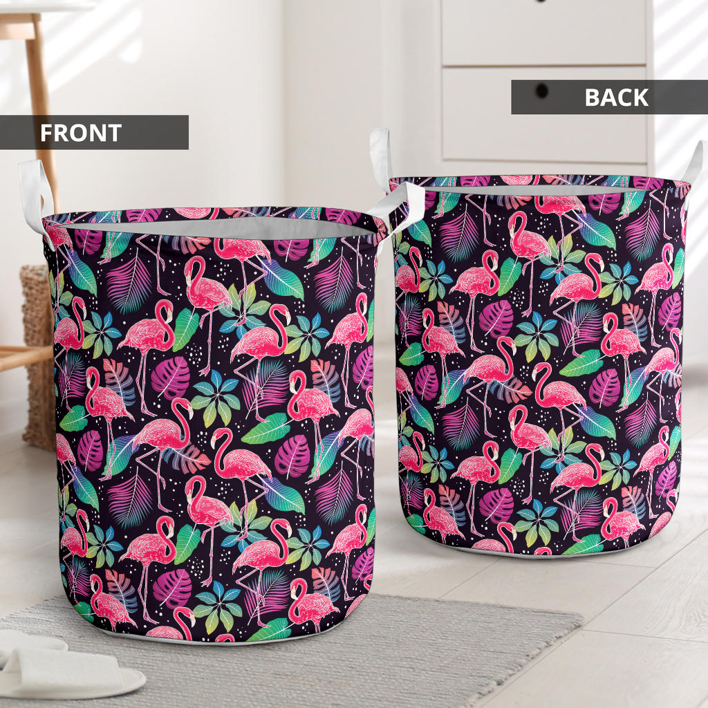 Flamingo Tropical leaves Neon Print Laundry Basket