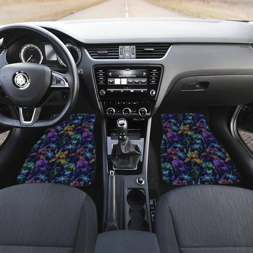 Dragonfly With Floral Print Pattern Car Floor Mats Front Back