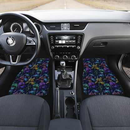 Dragonfly With Floral Print Pattern Car Floor Mats Front Back