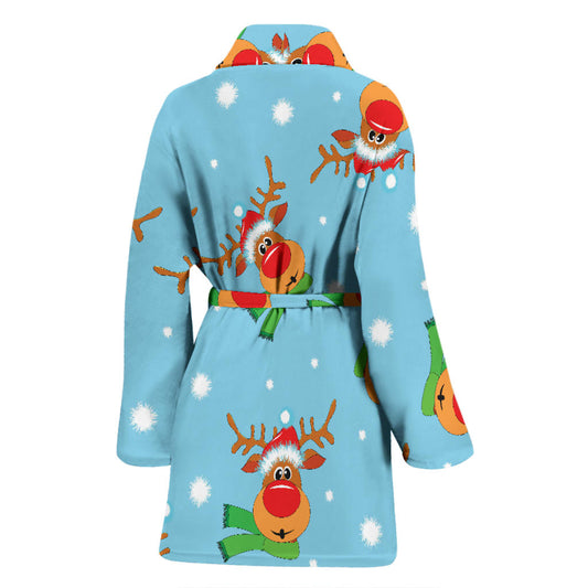 Reindeer cute Pattern Print Design 02 Women Bathrobe