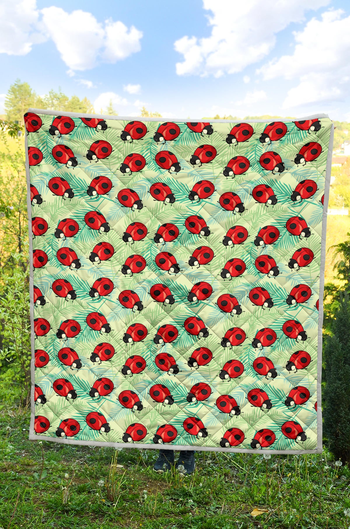 Ladybug Cute Print Pattern Quilt Bedspread