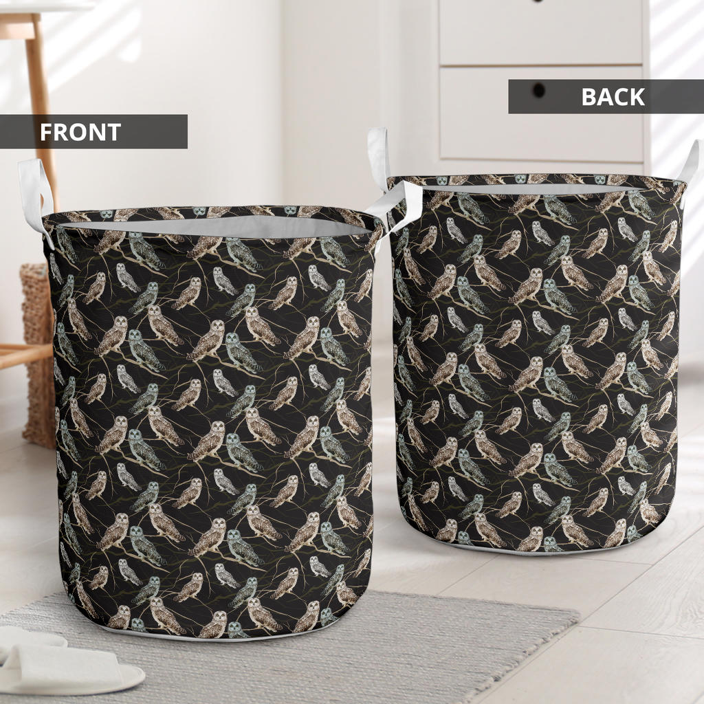 Owl Branch Themed Design Print Laundry Basket