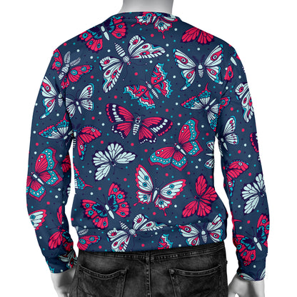 Butterfly Red Deep Blue Print Pattern Men Long Sleeve Sweatshirt