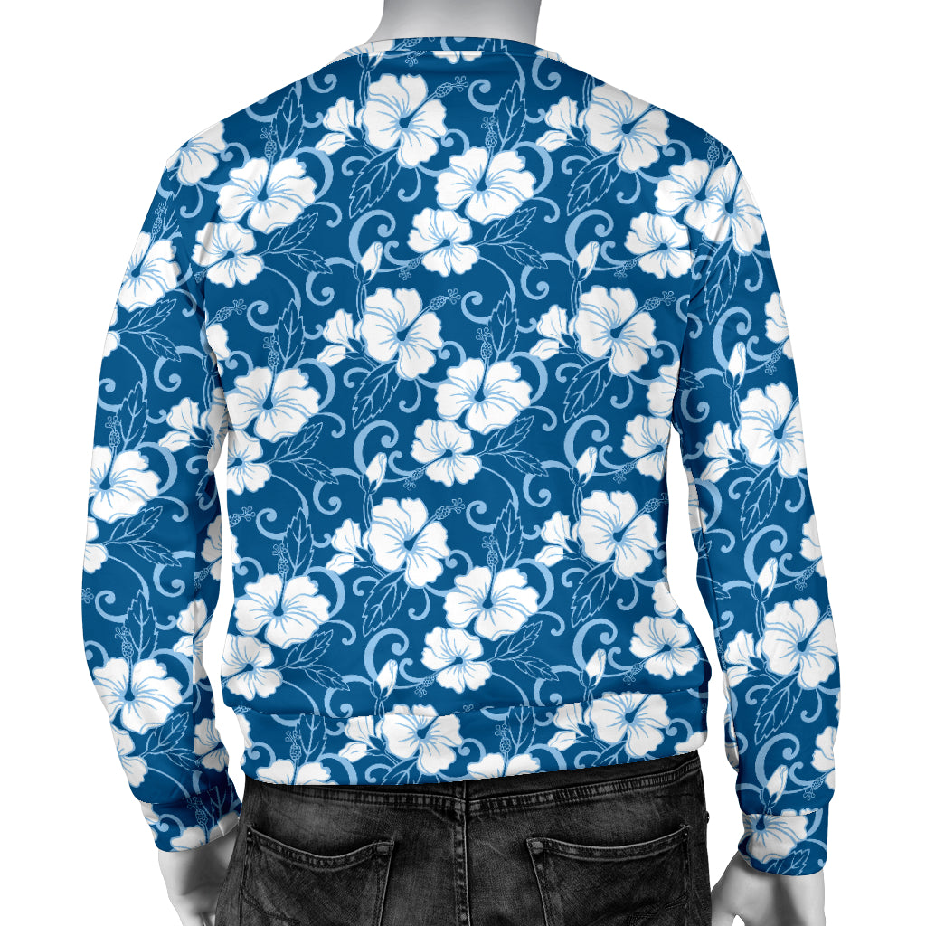 Hibiscus Blue Flower Hawaiian Print Men Long Sleeve Sweatshirt