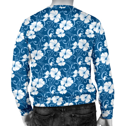 Hibiscus Blue Flower Hawaiian Print Men Long Sleeve Sweatshirt