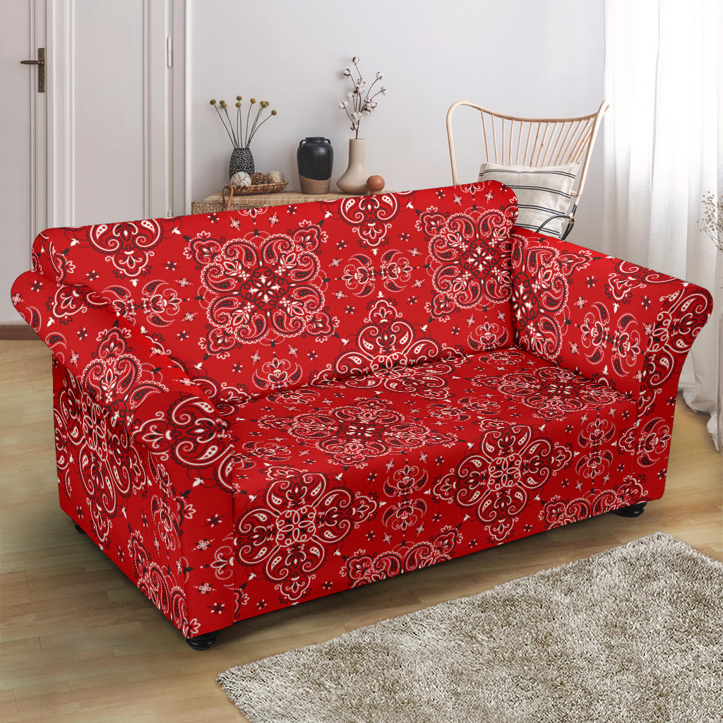 Bandana Red Pattern Print Design LKS3010 Loveseat Couch Slipcover