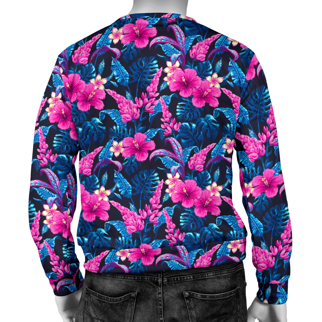 Tropical Folower Pink Themed Print Men Long Sleeve Sweatshirt