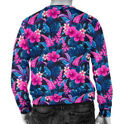 Tropical Folower Pink Themed Print Men Long Sleeve Sweatshirt