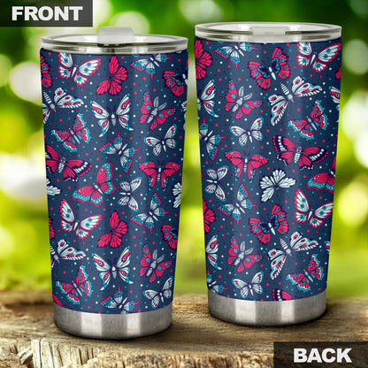 Butterfly Red Deep Blue Print Pattern Tumbler