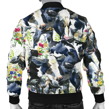 Cow Watercolor Print Pattern Men Bomber Jacket