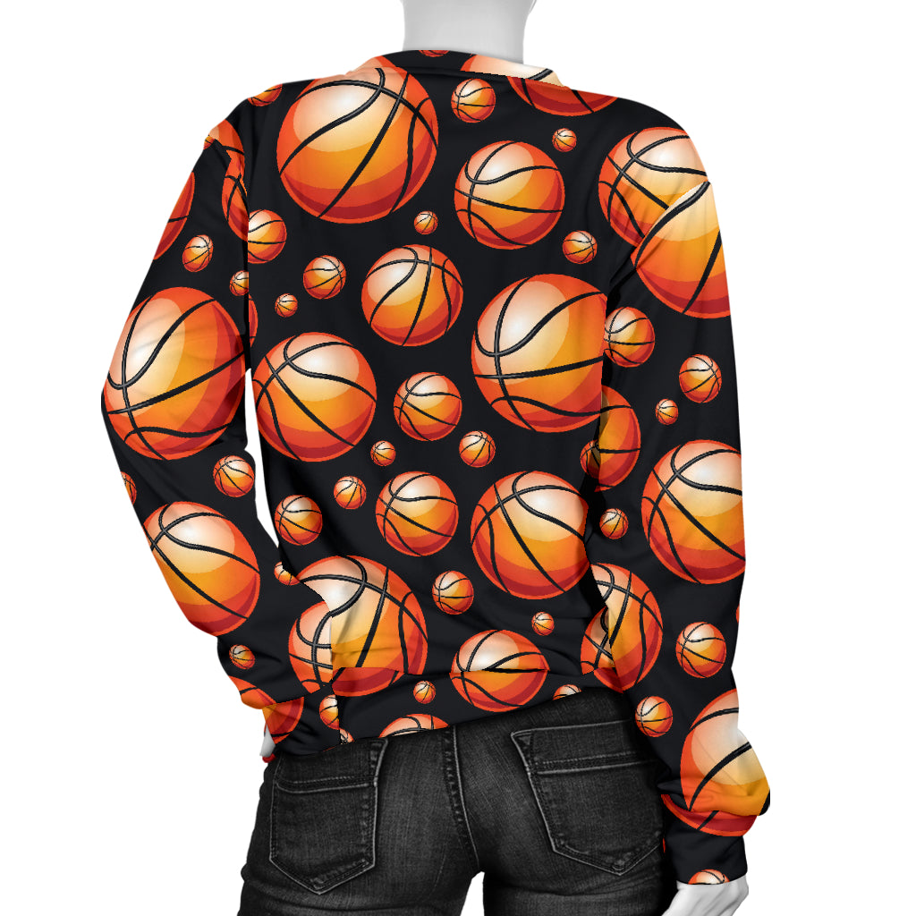 Basketball Black Background Pattern Women Long Sleeve Sweatshirt