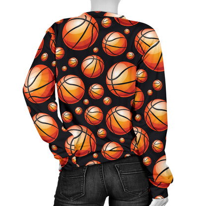 Basketball Black Background Pattern Women Long Sleeve Sweatshirt