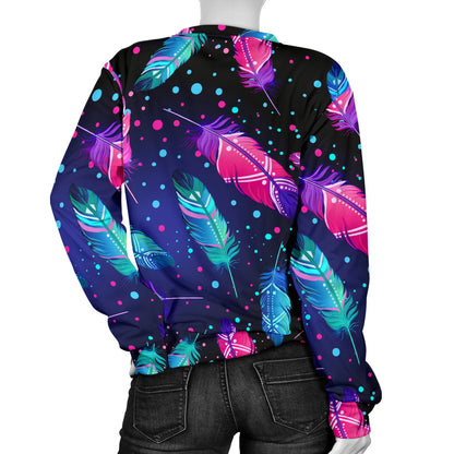 Feather Colorful Boho Design Print Women Long Sleeve Sweatshirt