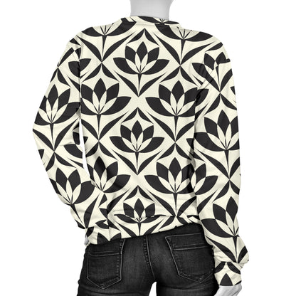 Lotus Pattern Print Women Long Sleeve Sweatshirt