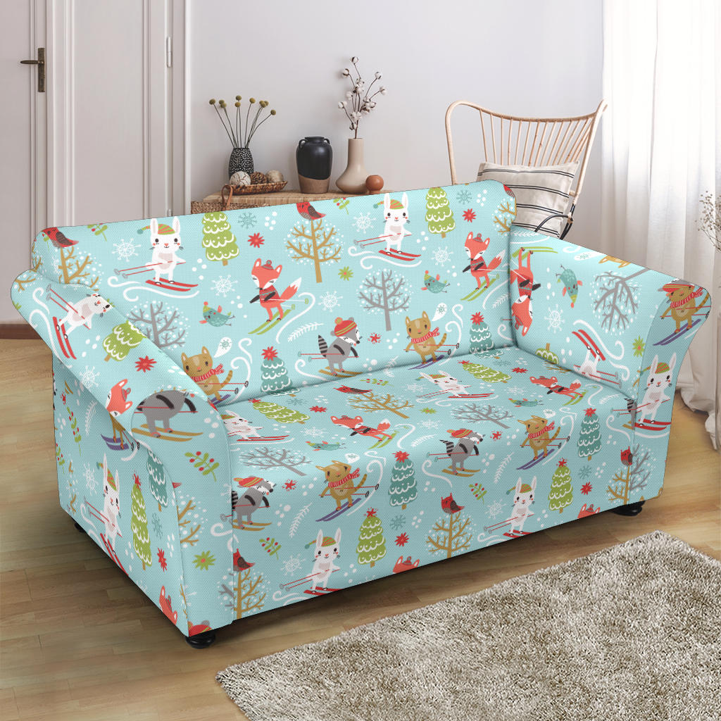Ski Fox Cute Print Design LKS303 Loveseat Couch Slipcover