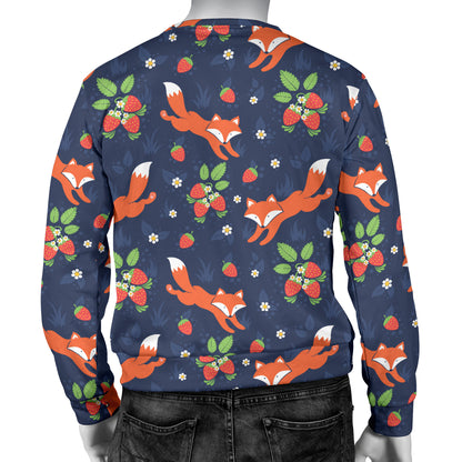 Fox Strawberry Print Pattern Men Long Sleeve Sweatshirt