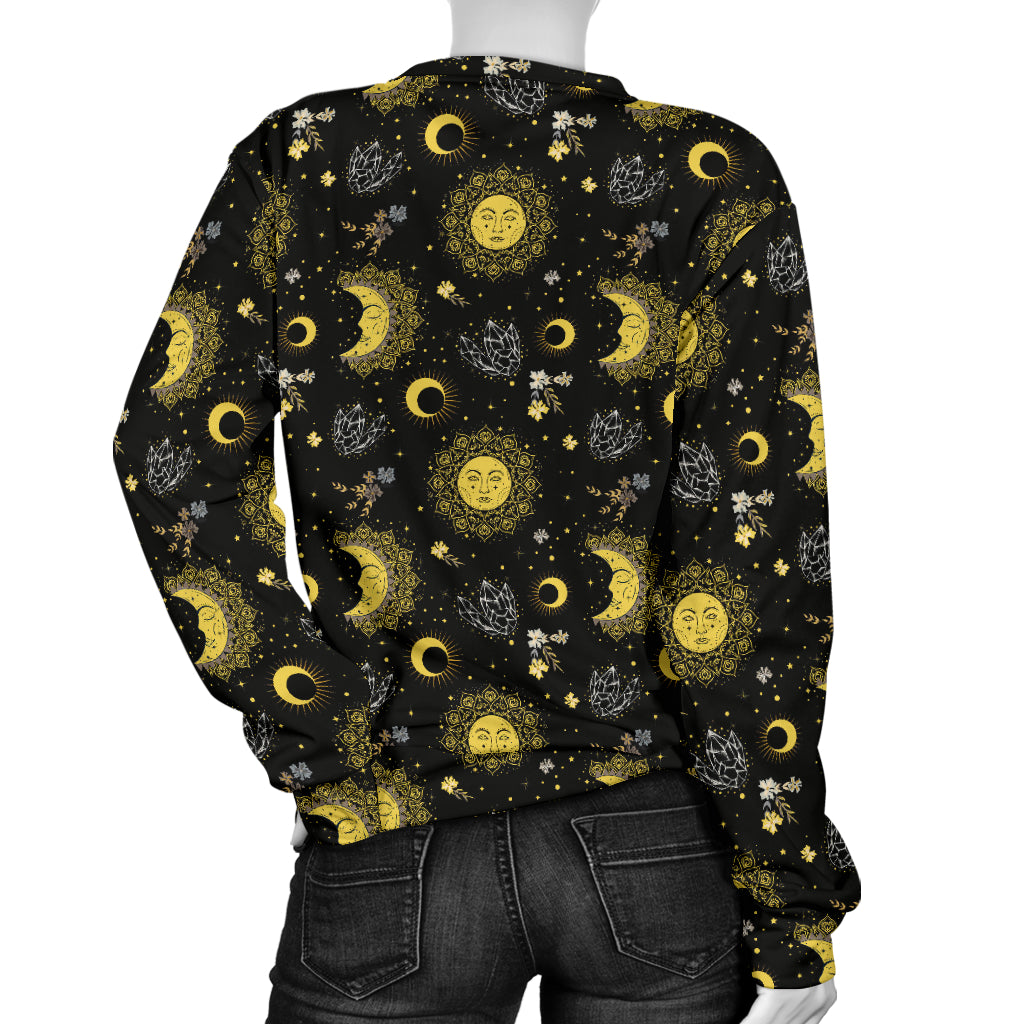 Sun Moon Golden Design Themed Print Women Long Sleeve Sweatshirt