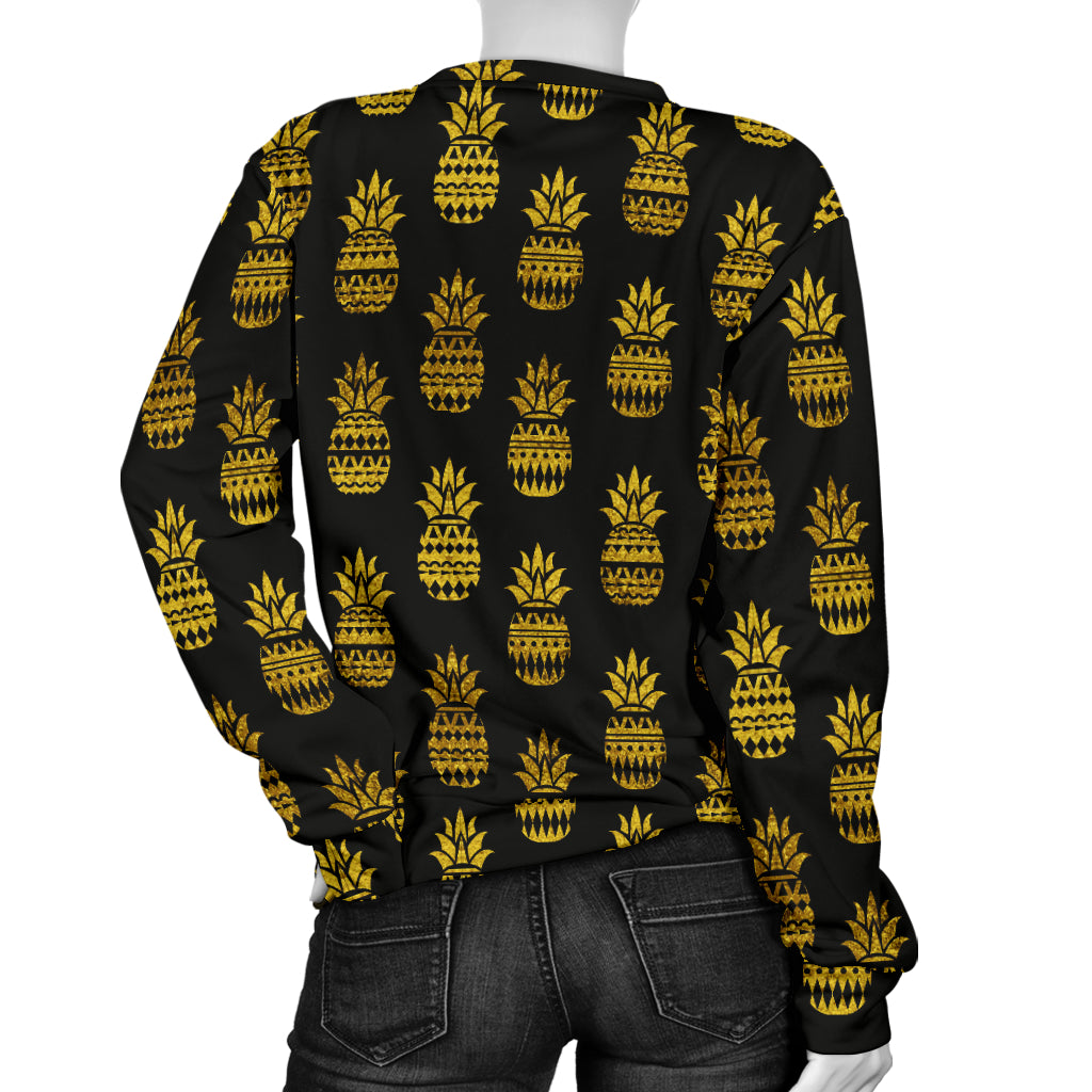 Pineapple Gold Tribal Style Print Women Long Sleeve Sweatshirt