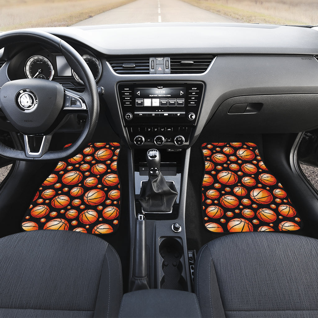 Basketball Black Background Pattern Car Floor Mats Front Back