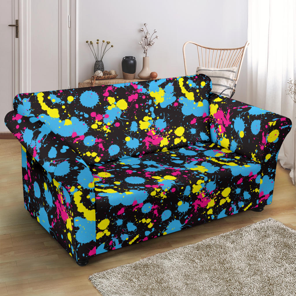 Splatter Colorful Print Design LKS301 Loveseat Couch Slipcover