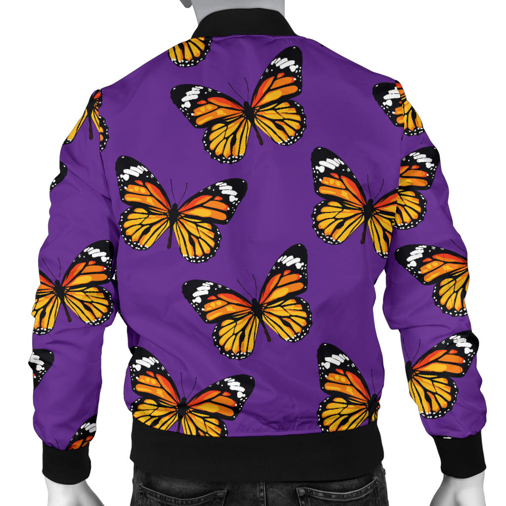 Monarch Butterfly Purple Print Pattern Men Bomber Jacket