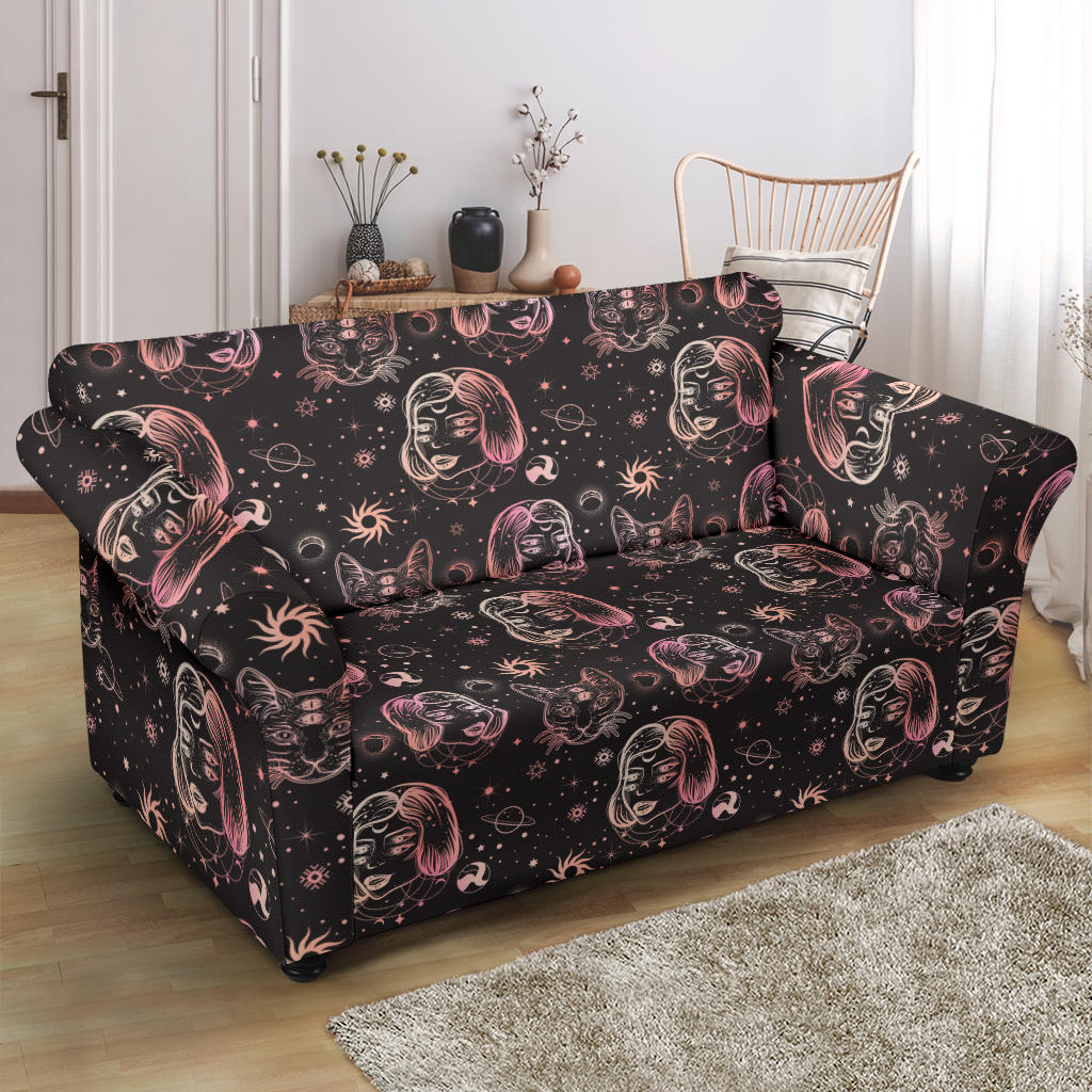 Third Eye Girl Cat Print Design LKS305 Loveseat Couch Slipcover
