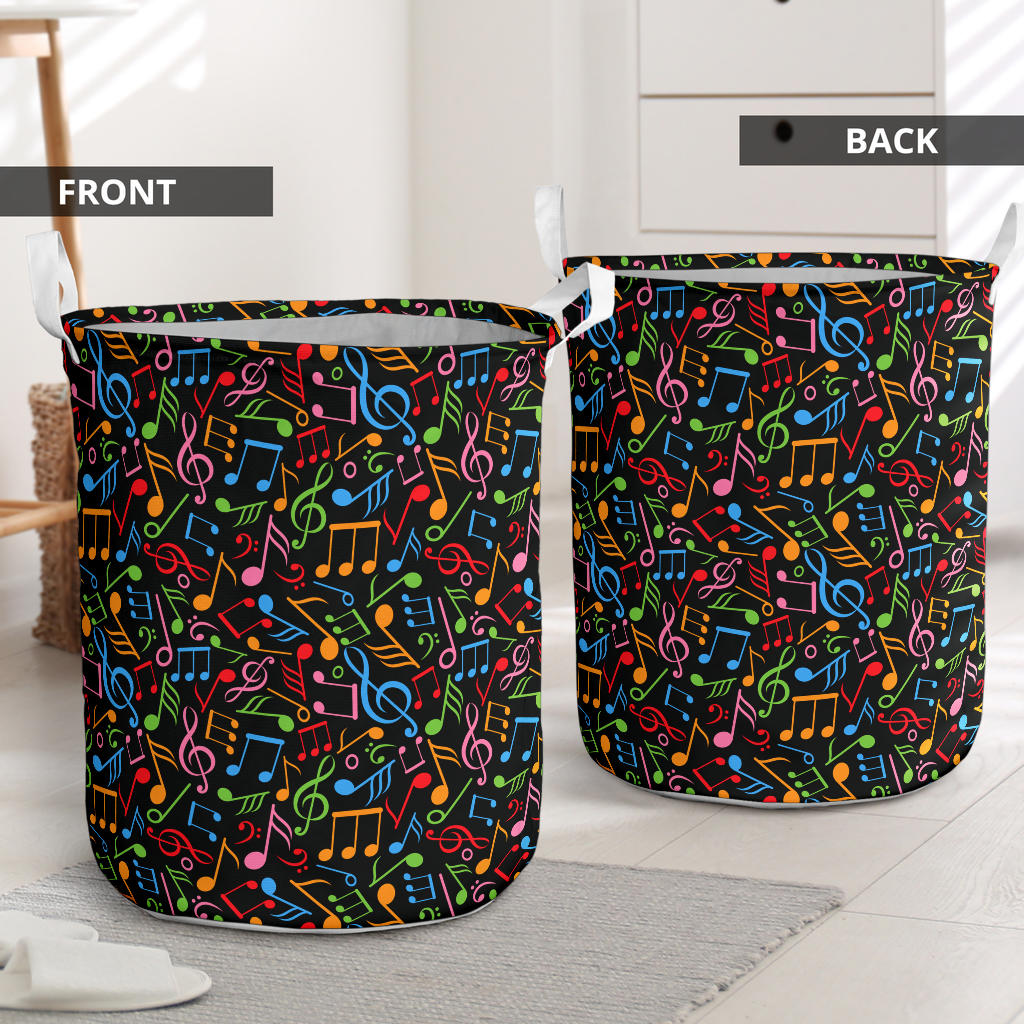 Music Note Colorful Themed Print Laundry Basket