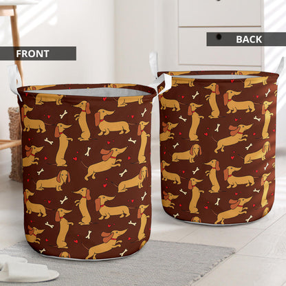 Dachshund Happy Print Pattern Laundry Basket