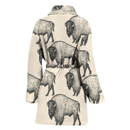 Bison Pattern Print Design 02 Women Bathrobe