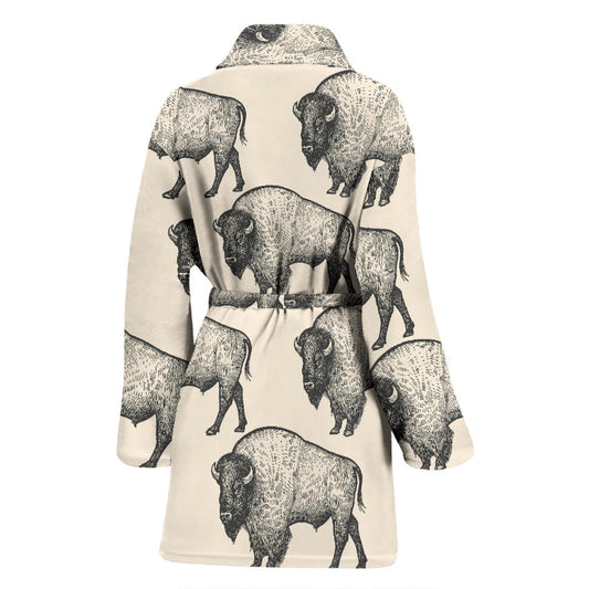 Bison Pattern Print Design 02 Women Bathrobe