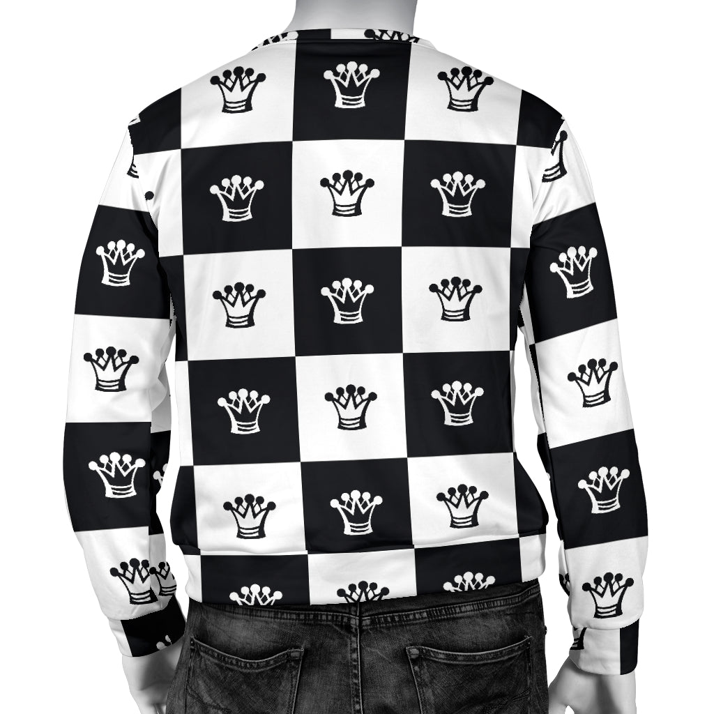 Checkered Flag Crown Pattern Men Long Sleeve Sweatshirt