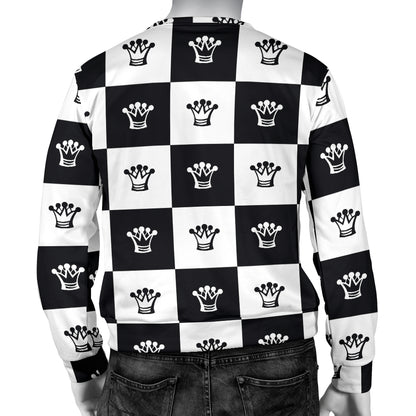 Checkered Flag Crown Pattern Men Long Sleeve Sweatshirt