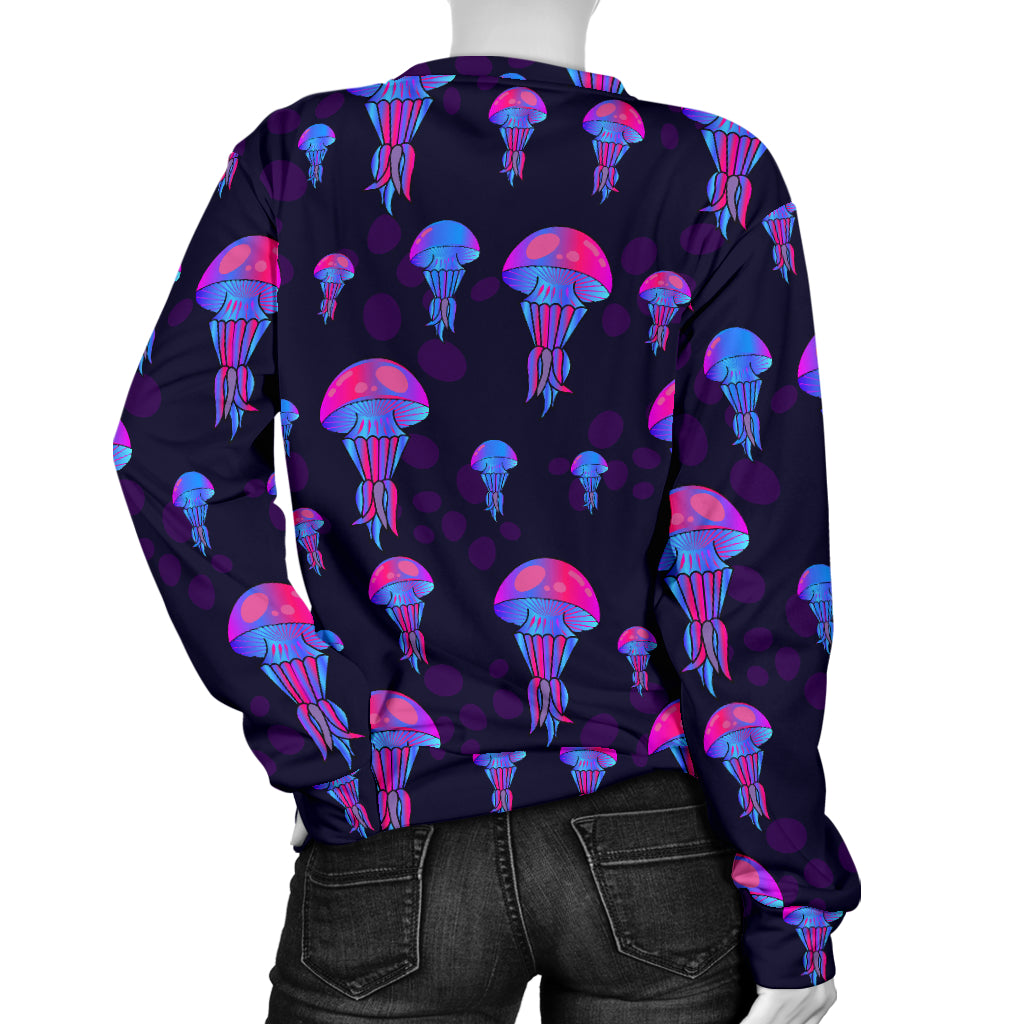 Jellyfish Neon Print Women Long Sleeve Sweatshirt