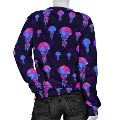 Jellyfish Neon Print Women Long Sleeve Sweatshirt