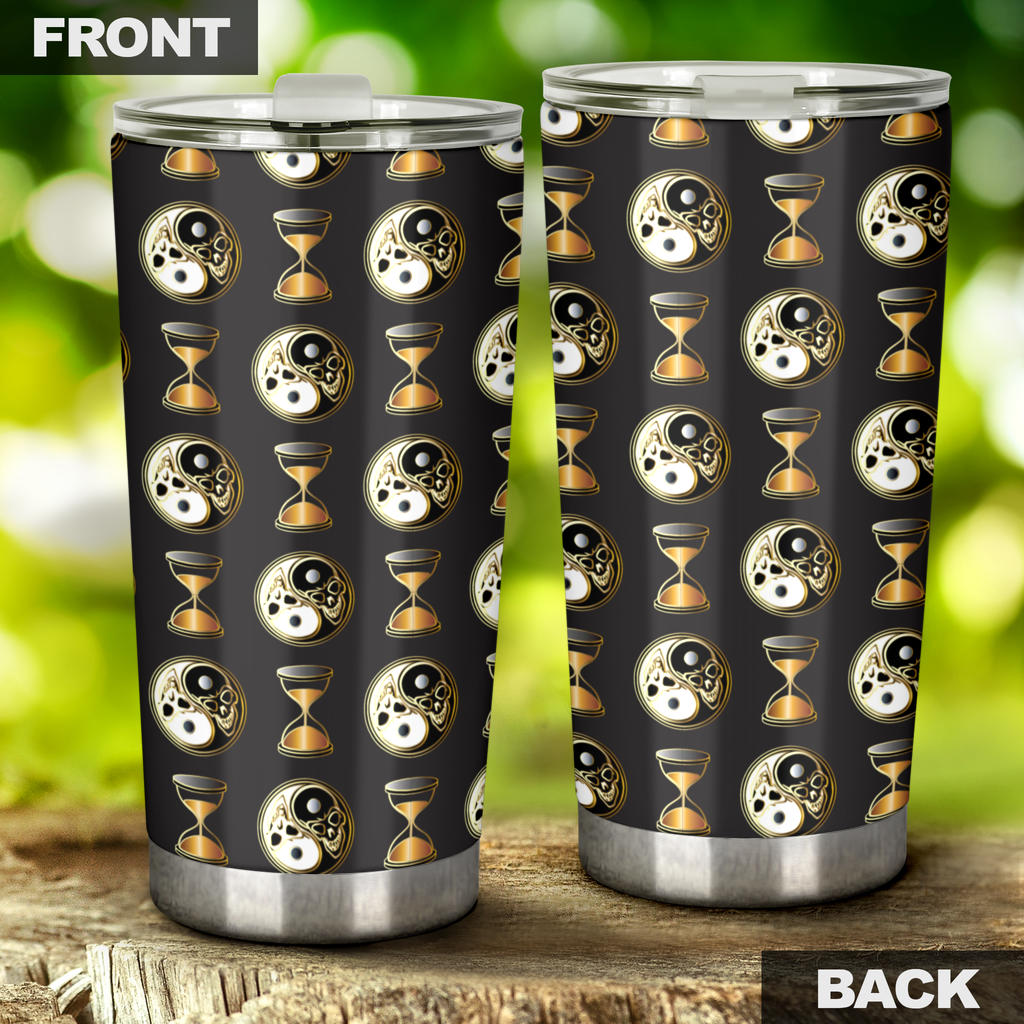 Yin Yang Skull Themed Design Print Tumbler