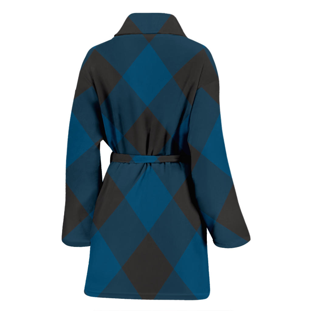 Plaid Blue Pattern Print Design A04 Women Bathrobe