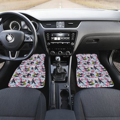 Panda Bear Flower Design Themed Print Car Floor Mats Front Back